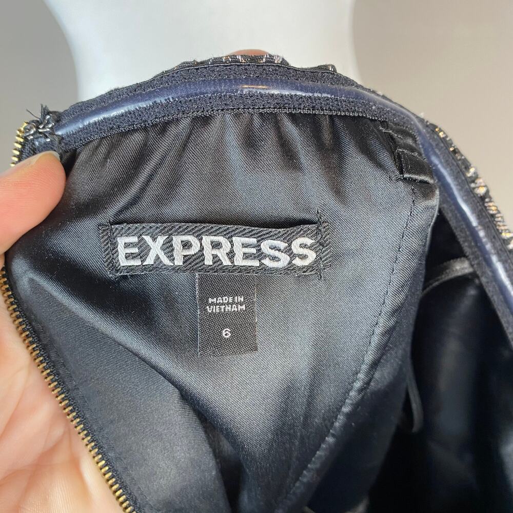 Express Black Gold Metallic Snakeskin Strapless Mini Dress Fit and Flare Size 6 - Picture 9 of 11
